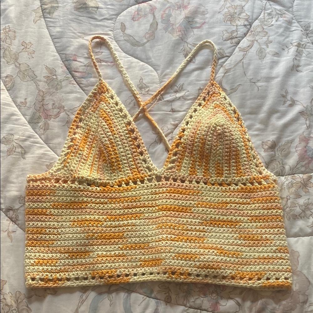Handmade Crochet Strappy Top - Yellow and Cream